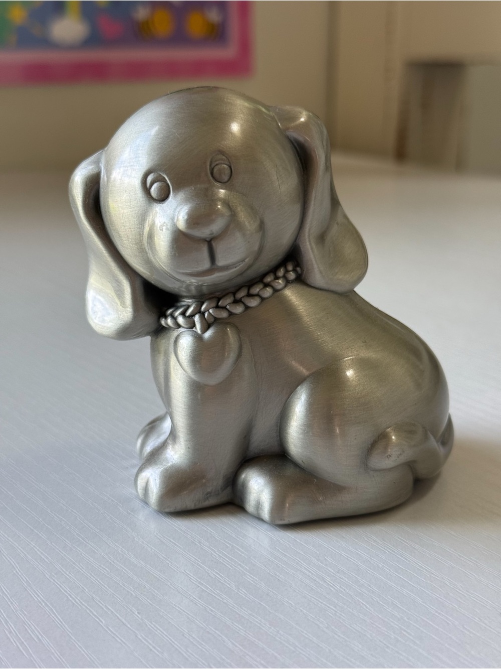 Creative Gifts International Pewter Silver Puppy Piggy Bank Metal Nursery Decor